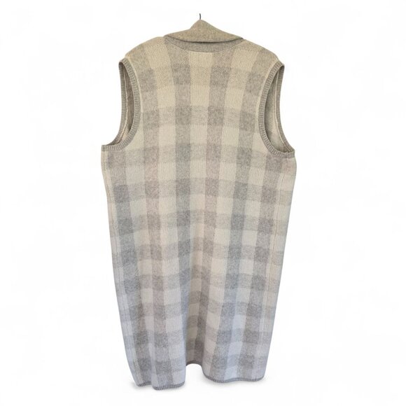 Lane Bryant Womens Plaid Duster Sweater Vest Open Front Gray & White 18/20 - Picture 7 of 14